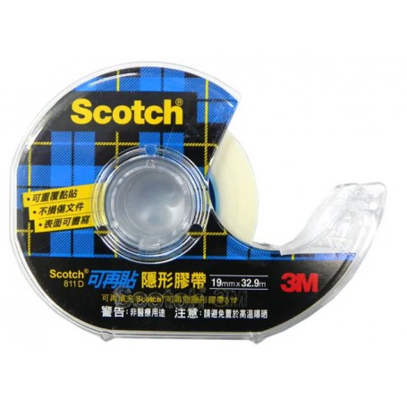 3M Scotch可再貼隱形膠帶/附切台 19mm x 32.9m