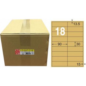龍德 LD-847-C-B A4三用電腦標籤 色模造材質 牛皮紙 30x90mm 18格 1000 大張