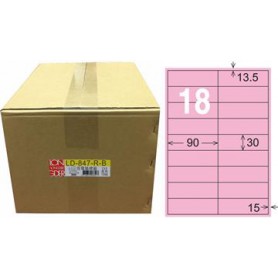 龍德 LD-847-R-B A4三用電腦標籤 色模造材質 粉紅色 30x90mm 18格 1000 大張