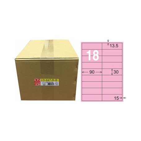 龍德 LD-847-R-B A4三用電腦標籤 色模造材質 粉紅色 30x90mm 18格 1000 大張