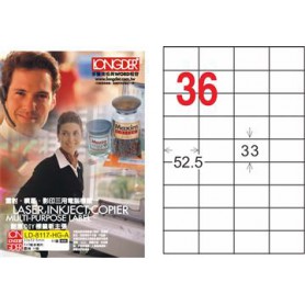龍德 LD-8117-HG-A A4三用電腦標籤 亮面防水相片噴墨材質 白色 33x52.5mm 36格 105 大張