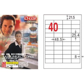 龍德 LD-8109-HG-A A4三用電腦標籤 亮面防水相片噴墨材質 白色 25.4x48.5mm 40格 105 大張