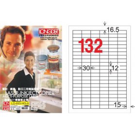 龍德 LD-893-HG-A A4三用電腦標籤 亮面防水相片噴墨材質 白色 12x30mm 132格 105 大張