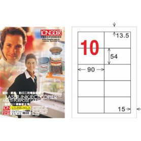 龍德 LD-898-HG-A A4三用電腦標籤 亮面防水相片噴墨材質 白色 54x90mm 10格 105 大張