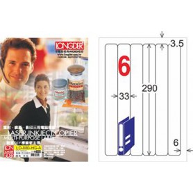 龍德 LD-880-HG-A A4三用電腦標籤 亮面防水相片噴墨材質 白色 290x33mm 6格 105 大張