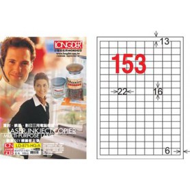 龍德 LD-871-HG-A A4三用電腦標籤 亮面防水相片噴墨材質 白色 16x22mm 153格 105 大張