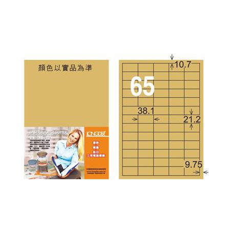 龍德 LD-806-C-C A4三用電腦標籤 色模造材質 牛皮紙 21.2x38.1mm 65格 20 大張