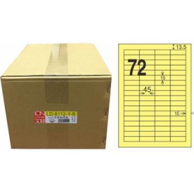 龍德 LD-8112-Y-B A4三用電腦標籤 色模造材質 淺黃色 15x45mm 72格 1000 大張