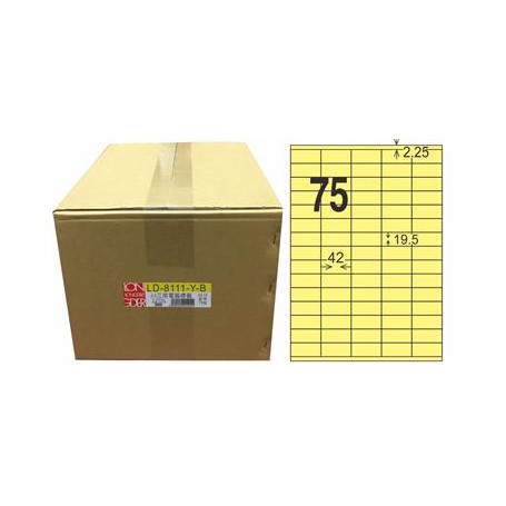 龍德 LD-8111-Y-B A4三用電腦標籤 色模造材質 黃色 19.5x42mm 75格 1000 大張