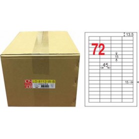 龍德 LD-8112-W-B A4三用電腦標籤 白色 15x45mm 72格 1000 大張