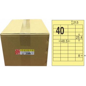 龍德 LD-8109-Y-B A4三用電腦標籤 色模造材質 淺黃色 25.4x48.5mm 40格 1000 大張