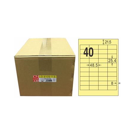龍德 LD-8109-Y-B A4三用電腦標籤 色模造材質 淺黃色 25.4x48.5mm 40格 1000 大張