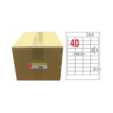 龍德 LD-8109-HG-B A4三用電腦標籤 亮面防水相片噴墨材質 白色 25.4x48.5mm 40格 750大張