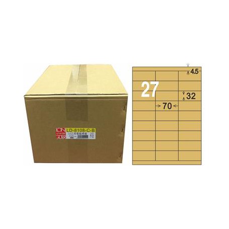 龍德 LD-8108-C-B A4三用電腦標籤 色模造材質 牛皮紙 32x70mm 27格 1000 大張