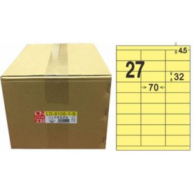 龍德 LD-8108-Y-B A4三用電腦標籤 色模造材質 淺黃色 32x70mm 27格 1000 大張