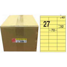 龍德 LD-8108-Y-B A4三用電腦標籤 色模造材質 淺黃色 32x70mm 27格 1000 大張
