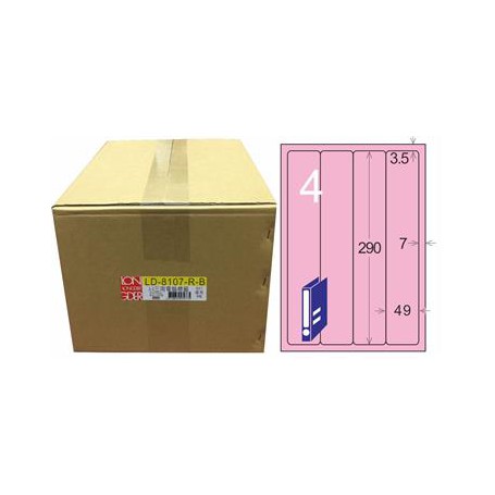龍德 LD-8107-R-B A4三用電腦標籤 色模造材質 粉紅色 290x49mm 4格 1000 大張
