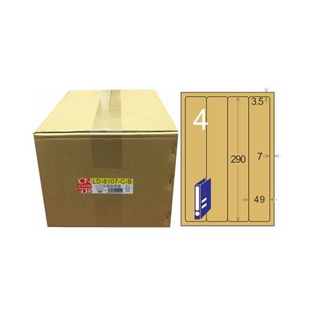 龍德 LD-8107-C-B A4三用電腦標籤 色模造材質 牛皮紙 290x49mm 4格 1000 大張