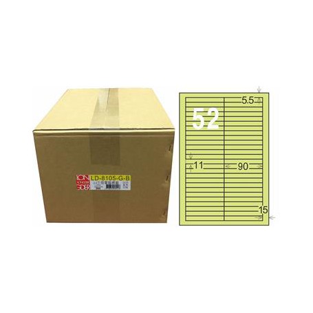 龍德 LD-8105-G-B A4三用電腦標籤 色模造材質 淺綠色 11x90mm 52格 1000 大張