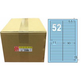 龍德 LD-8105-B-B A4三用電腦標籤 色模造材質 淺藍色 11x90mm 52格 1000 大張