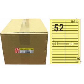 龍德 LD-8105-Y-B A4三用電腦標籤 色模造材質 淺黃色 11x90mm 52格 1000 大張