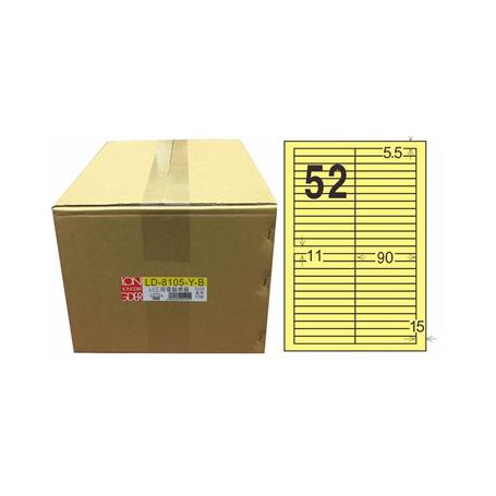 龍德 LD-8105-Y-B A4三用電腦標籤 色模造材質 淺黃色 11x90mm 52格 1000 大張