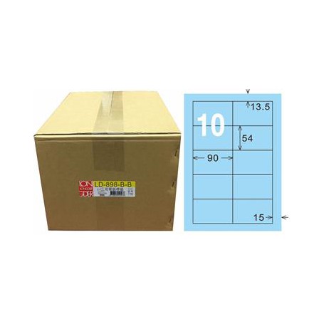 龍德 LD-898-B-B A4三用電腦標籤 色模造材質 淺藍色 54x90mm 10格 1000 大張