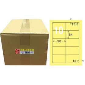 龍德 LD-898-Y-B A4三用電腦標籤 色模造材質 淺黃色 54x90mm 10格 1000 大張