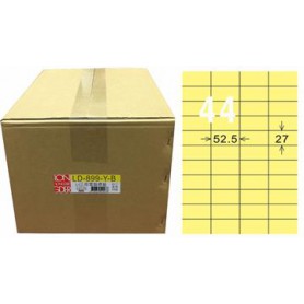 龍德 LD-899-Y-B A4三用電腦標籤 色模造材質 淺黃色 27x52.5mm 44格 1000 大張