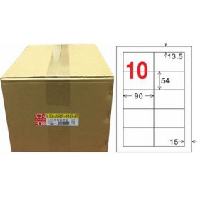 龍德 LD-898-HG-B A4三用電腦標籤 亮面防水相片噴墨材質 白色 54x90mm 10格 750大張