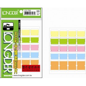 龍德 LD-702 五彩分類索引片 模造紙+透明PVC 橘.粉紅.淺藍.淺綠.淺黃 34x20mm 20格 40張/包