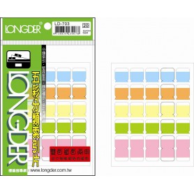 龍德 LD-703 五彩分類索引片 模造紙+透明PVC 橘.粉紅.淺藍.淺綠.淺黃 34x15mm 25格 50張/包