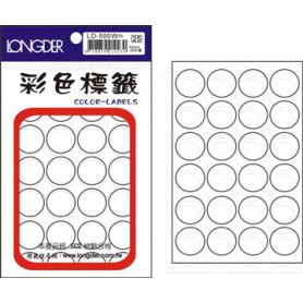 龍德 LD-500W(白) 彩色標籤 白銅版材質 白色 20mm 24格 288張/包