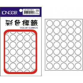 龍德 LD-501W(白) 彩色標籤 白銅版材質 白色 16mm 35格 420張/包