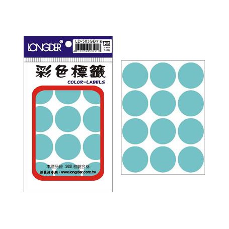 龍德 LD-503GB(草藍) 彩色標籤 銅版紙染色 草藍 30mm 12格 144張/包