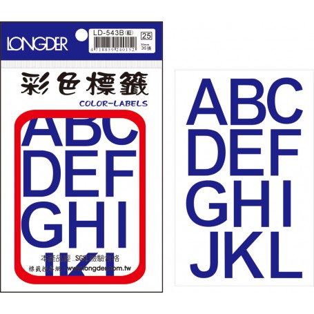 龍德 LD-543B(藍) 彩色標籤 PVC材質 藍色 30x25mm 12格 36張/包