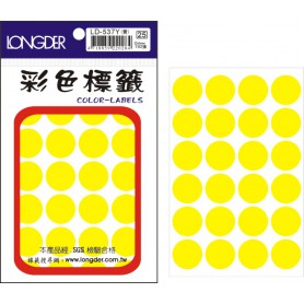 龍德 LD-537Y(螢光黃) 彩色標籤 螢光紙材質 螢光黃色 20mm 24格 192張/包