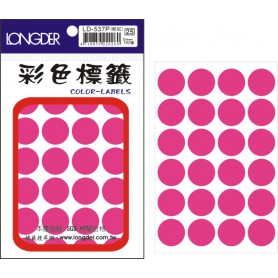 龍德 LD-537P(粉光粉紅) 彩色標籤 螢光紙材質 螢光粉紅色 20mm 24格 192張/包