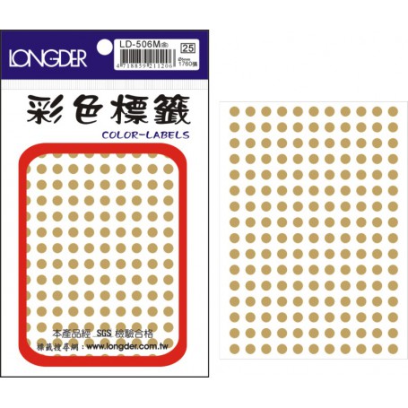 龍德 LD-506M(金) 彩色標籤 金箔紙 金色 5mm 176格 1760張/包