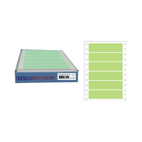 龍德 LD-613-G-A(綠)24X110MM 電腦連續標籤 色模造材質 綠色 24x110mm 6格 900張/盒