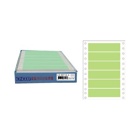 龍德 LD-607-G-A(綠)24X100MM 電腦連續標籤 色模造材質 淺綠色 24x100mm 6格 900張/盒