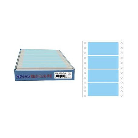 龍德 LD-601-B-A(藍)36X90MM 電腦連續標籤 色模造材質 淺藍色 36x90mm 4格 600張/盒