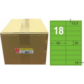 龍德 LD-847-FG-B A4雷射影印電腦標籤 銅版紙染色 螢光綠色 30x90mm 18格 1000 大張