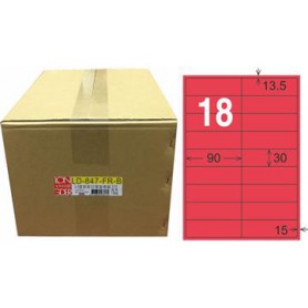 龍德 LD-847-FR-B A4雷射影印電腦標籤 銅版紙染色 螢光紅色 30x90mm 18格 1000 大張
