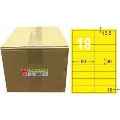 龍德 LD-847-FY-B A4雷射影印電腦標籤 銅版紙染色 螢光黃色 30x90mm 18格 1000 大張