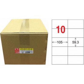 龍德 LD-831-D-B A4雷射影印電腦標籤 白色PET材質 白色 59.3x105mm 10格 750大張