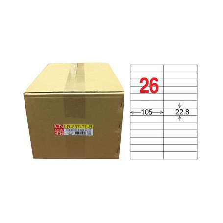 龍德 LD-837-TL-B A4雷射影印電腦標籤 透明PET材質 透明 22.8x105mm 26格 750大張