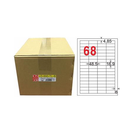龍德 LD-890-TL-B A4雷射影印電腦標籤 透明PET材質 透明 16.9x48.5mm 68格 750大張