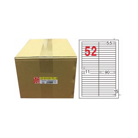 龍德 LD-8105-TL-B A4雷射影印電腦標籤 透明PET材質 透明 11x90mm 52格 750大張