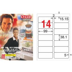 龍德 LD-816-D-A A4雷射影印電腦標籤 白色PET材質 白色 38.1x99mm 14格 80大張